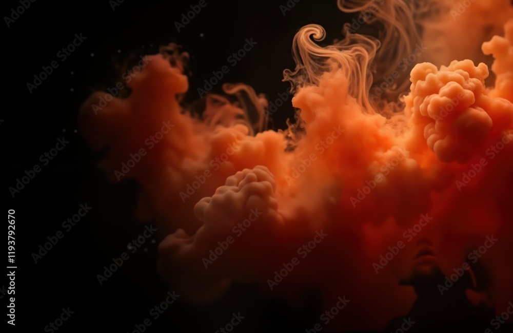 Aufkleber orange, red abstract smoke patterns on black background. fluid forms, swirling movement create vibra