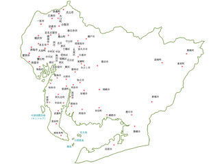 愛知県　地図　白　斑点　イラスト