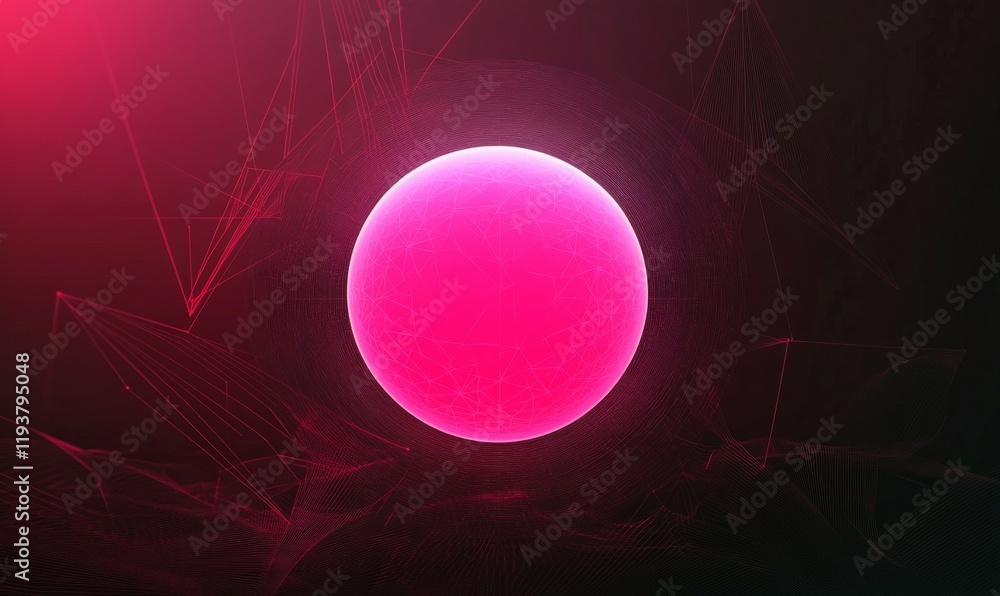 Poster a glowing pink circle centered on a dark featureless background with subtle geometric patterns, mode
