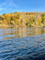 River autumn fall trees yellow blue nature relaxing beautiful
