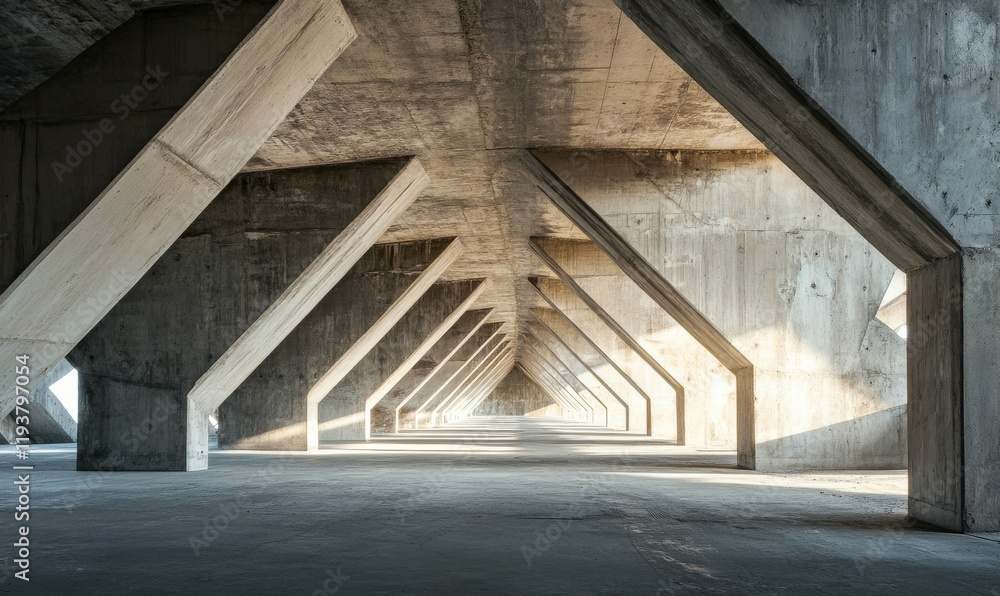 Aufkleber abstract architecture background, empty rough concrete interior with diagonal columns.