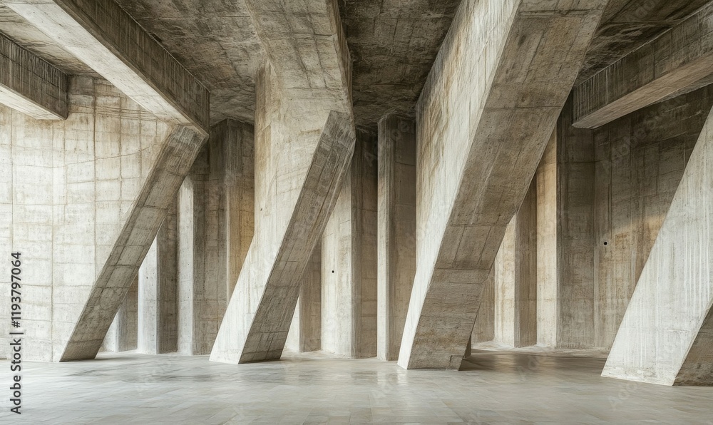 Aufkleber abstract architecture background, empty rough concrete interior with diagonal columns.