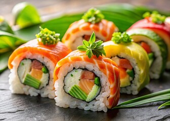 Vibrant Sushi Rolls: Fresh Ingredients, Minimalist Style
