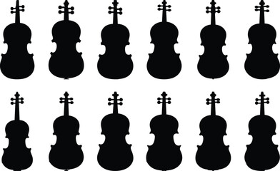 Violin silhouettes set, music pack of vector silhouette design, isolated background