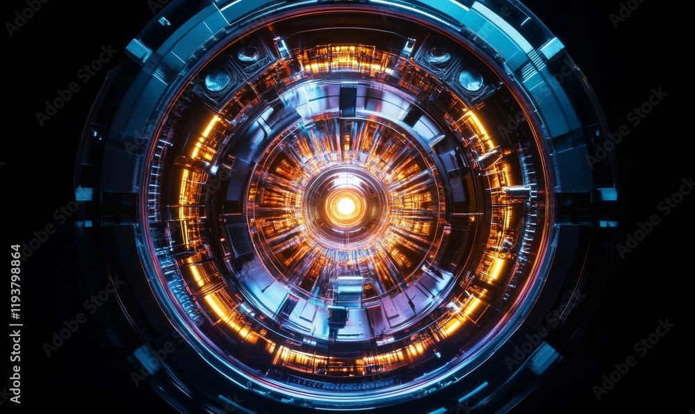 Poster a glowing neon reactor core visualization, encapsulating advanced energy technology and futuristic d