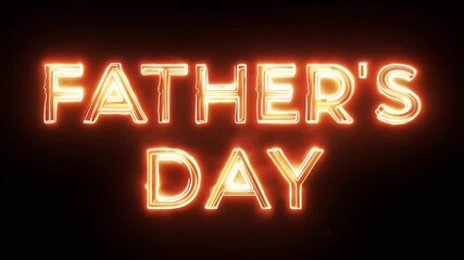 Eye catching neon orange text spelling out “Father’s Day” sleek black background creates modern vibrant celebration design dads