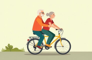 Obraz premium Two people riding a tandem bicycle on a sunny day.