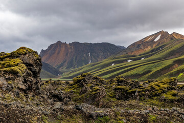 Colorful mountains of rhyolite in the Landmannalaugar Region of the Highlands of Iceland