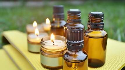 Scented Candles and Essential Oils on Yoga Mat
