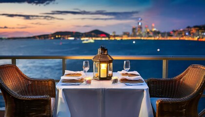 Fototapeta premium Romantic sunset dinner for two overlooking the city.