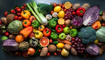 A vibrant mix of fresh fruits and vegetables.