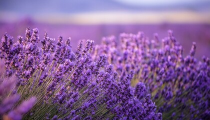 Obraz premium Vibrant purple lavender flowers in a field.