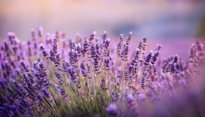 Obraz premium Close-up of vibrant purple lavender flowers in a field.