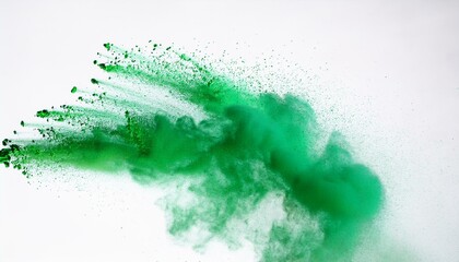 Obraz premium Vibrant green powder explosion against a white background.
