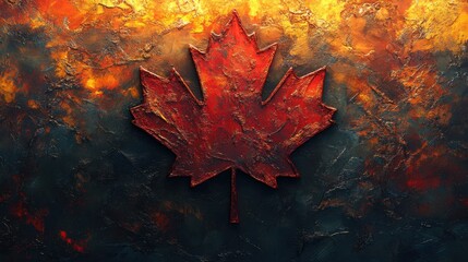 Vibrant Red Maple Leaf on a Colorful Abstract Background Evoking Canadian Spirit and Natural Beauty in a Unique Artistic Interpretation