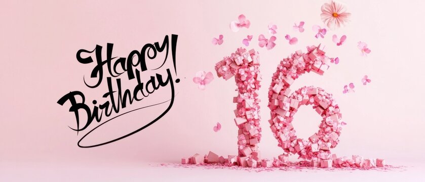 Sweet Sixteen Birthday Celebration: Pink Floral 16th Birthday Background - Powered by Adobe