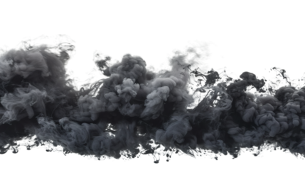 Dark Black smoke swirling dramatically, isolated on white background