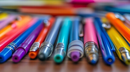 Obraz premium Colorful Pens Close Up Macro Shot Assorted Stationery