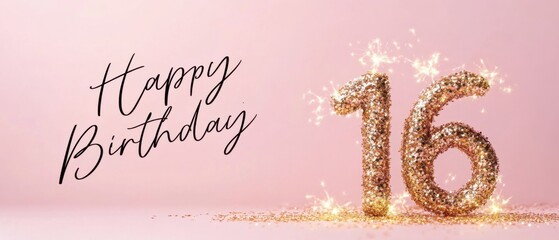 Sparkling Gold Sixteen Happy Birthday Celebration Background
