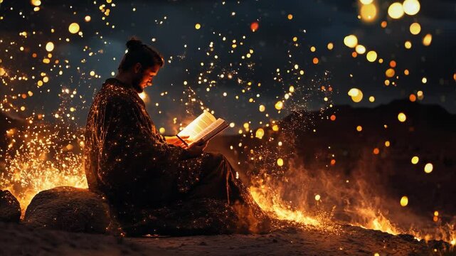 Enchanting Firelight Book Reading Seamless Loop Video Background