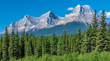 Majestic Mountain Range with Evergreen Forest Landscape