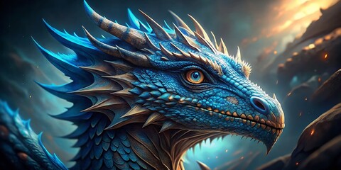 Vintage Photo: Glowing-Eyed Blue Dragon Fantasy Creature