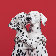 Two Dalmatians with Heart-Shaped Spots Hugging