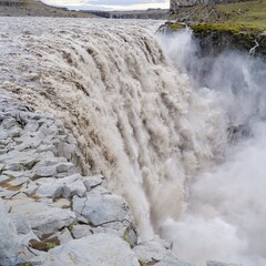 Waterfall Dettifoss in the Vatnajokull National Park. Dettifoss Selfoss is the second of several...