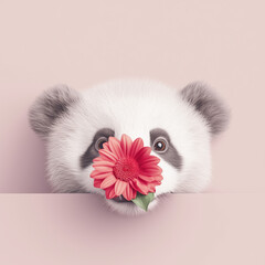 Panda Face with Red Flower in Mouth  .