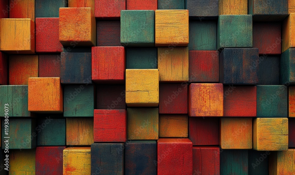 Poster abstract background of cube blocks wall stacking design for cubic wallpaper background, multi-colore