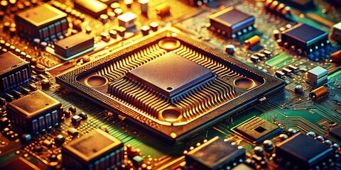 Vintage Photo of Retro Electronic Computer Chips and Circuits