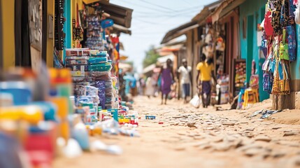 Obraz premium Vibrant local market showcasing community spirit and limited goods during a bustling afternoon