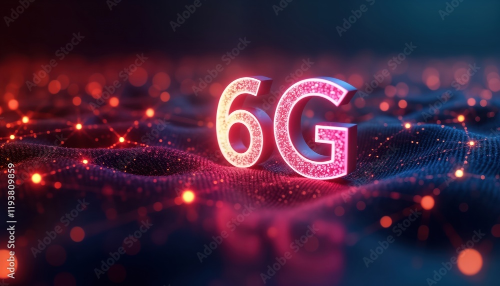 Aufkleber Abstract digital art shows 6G network concept. Futuristic tech illustration. High-speed internet concept on dark background. Innovation in data transmission. Fiber optic network visuals. Dark