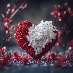 Heart Made of Red and White Flowers  .