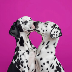 Two Dalmatians with Heart-Shaped Spots Hugging