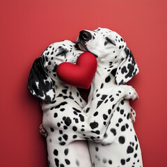 Two Dalmatians with Heart-Shaped Spots Hugging
