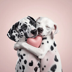 Two Dalmatians with Heart-Shaped Spots Hugging