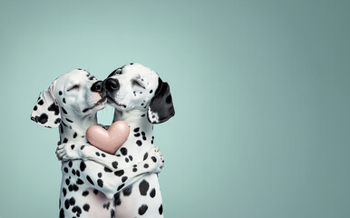 Two Dalmatians with Heart-Shaped Spots Hugging