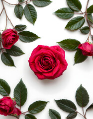 Naklejka premium rose flowers and leaves on white background, professional photography. isolated with white highlights
