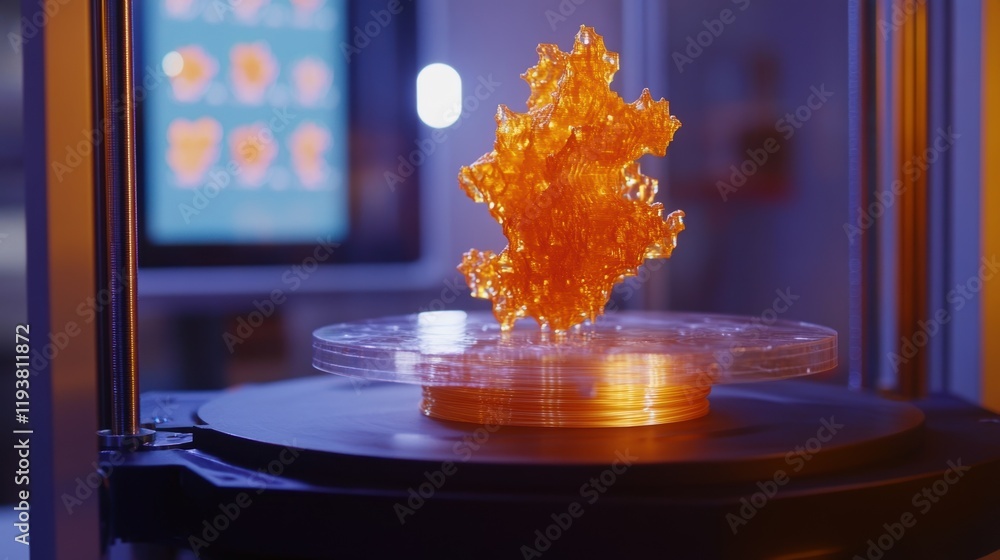 Poster a closeup of a 3d printer in action layers of filament being added to create a unique structure whil