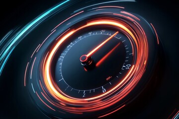 A dynamic banner image featuring a sleek, modern speedometer 