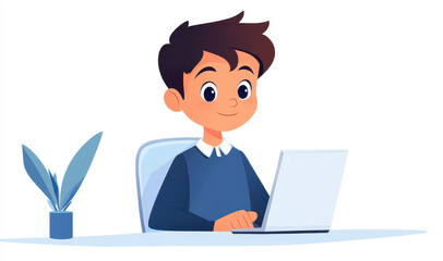 A vibrant cartoon illustration showcasing a young boy thriving in a diverse workplace, embodying the spirit of inclusion and equity.