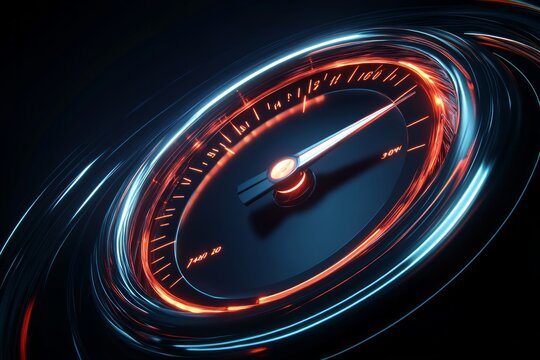 A dynamic banner image featuring a sleek, modern speedometer 