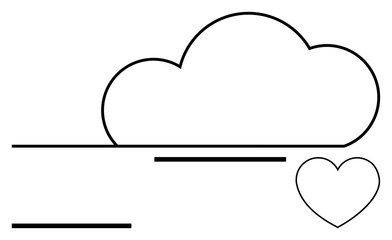 Cloud outline above parallel lines and heart shape conveys concepts of technology, love, simplicity, connection, emotions, minimalism, and flat design as abstract line flat metaphor