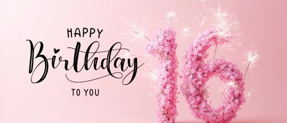 Sweet Sixteen Floral Birthday Card Design with Sparkles