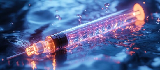 Naklejka premium Glowing fiber optic cables and laser beams in a dark futuristic setting representing the power energy and innovation of modern technology