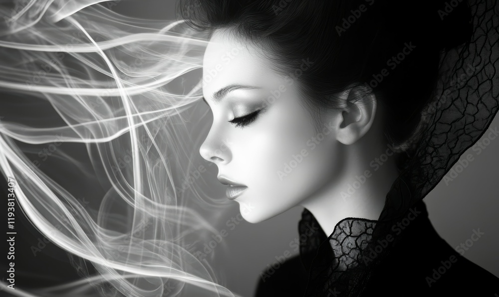 Poster fragile wisps of smoke suspended in the stillness, fragile, abstract