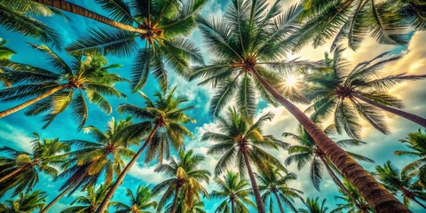 Vintage Tropical Beach Summer Vacation: Palm Trees & Blue Sky