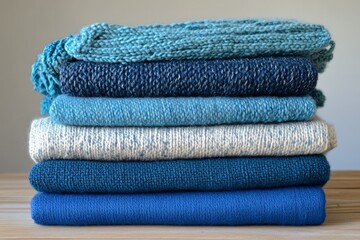 folded fabrics in shades of blue
