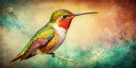 Vintage Watercolor Hummingbird Painting - Antique Bird Illustration